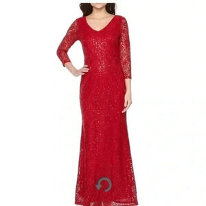Marina red beaded sequined cocktail party Prom maxi dress 8